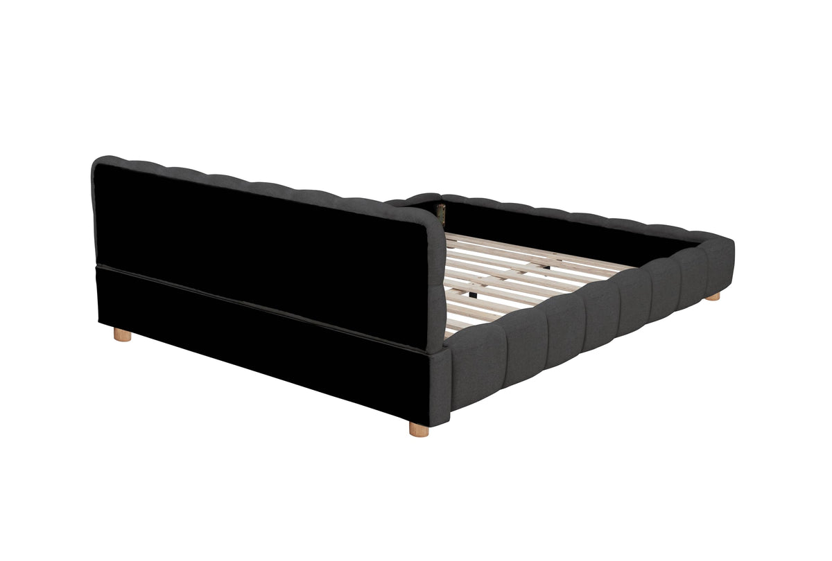 Ctoria Queen Burlap Bed Frame with 30" Curved Block-Style Headboard, Low Profile in Grey - room setting