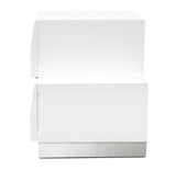 Spain 19" Modern Left-Hand Side 2-Drawer Bedroom Nightstand, Short Top Drawer in White/Silver - side view