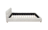 Ctoria Queen Burlap Bed Frame with 30" Curved Block-Style Headboard, Low Profile in Cream - angle view
