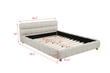Ctoria Queen Burlap Bed Frame with 30" Curved Block-Style Headboard, Low Profile in Cream - side view