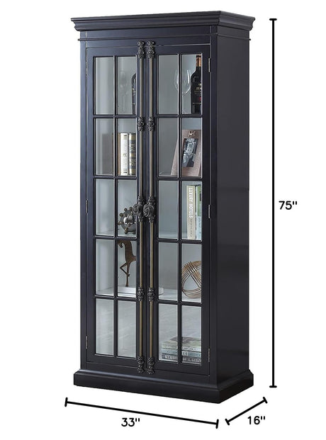 Lucinda 75" Tall Bookshelf Cabinet with Dual Glass Door Display - side view
