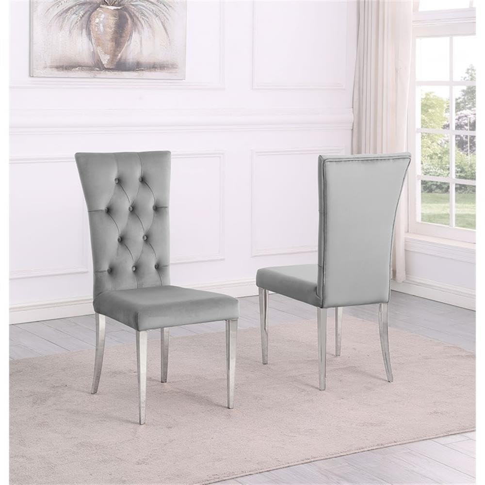 Terracotta Velvet Dining Chairs in Gray with Silver