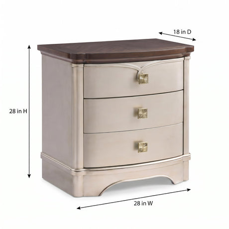 Rose 3-Drawer Wood Nightstand in Soft Champagne — dimensions