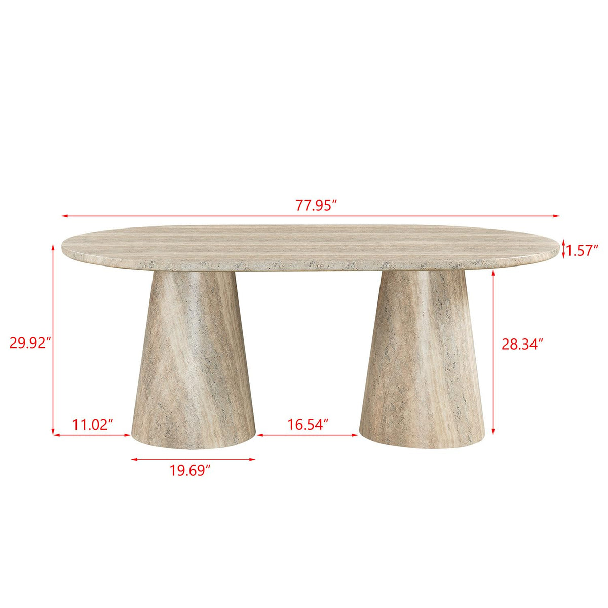 Vyn 78" Modern Oval Dining Table Concrete Tavertine Finish - side view