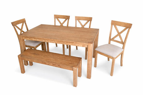 Janet 6-Piece Transitional Dining Set, 60" Rectangular Wood Table in Antique Natural Oak