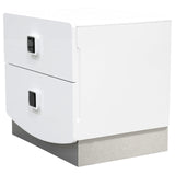 France 20" Modern 2-Drawer Nightstand with Mirrored Square Handles, High Gloss White Lacquered Frame