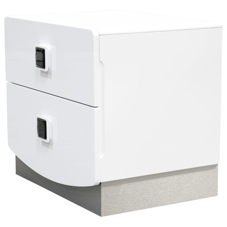 France 20" Modern 2-Drawer Nightstand with Mirrored Square Handles, High Gloss White Lacquered Frame