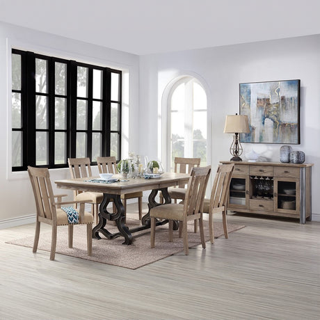 Nathaniel Extendable Trestle Dining Table & Wine Rack Server in Maple