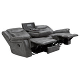 Conrad Reclining Sofa, Glider Loveseat & Recliner - Grey Faux Leather with Cup Holders & Power Outlets – view 9