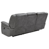 Conrad Reclining Sofa, Glider Loveseat & Recliner - Grey Faux Leather with Cup Holders & Power Outlets – view 11