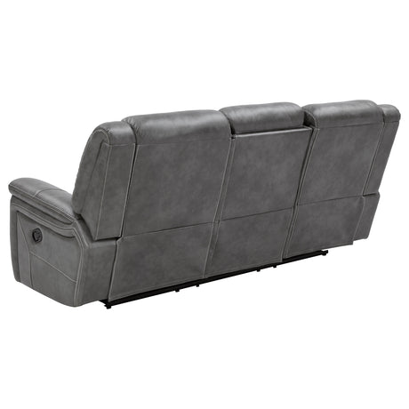 Conrad Reclining Sofa, Glider Loveseat & Recliner - Grey Faux Leather with Cup Holders & Power Outlets – view 11