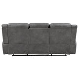 Conrad Reclining Sofa, Glider Loveseat & Recliner - Grey Faux Leather with Cup Holders & Power Outlets – view 12
