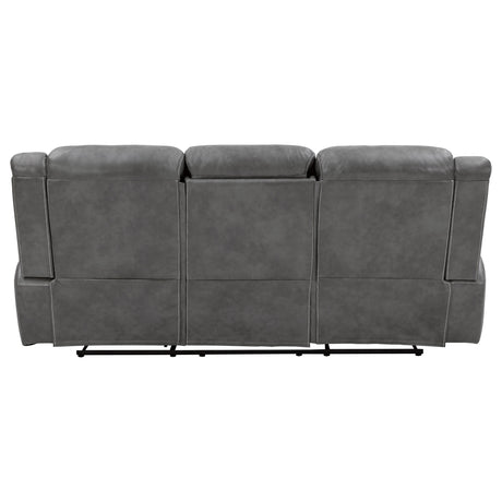 Conrad Reclining Sofa, Glider Loveseat & Recliner - Grey Faux Leather with Cup Holders & Power Outlets – view 12