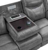 Conrad Reclining Sofa, Glider Loveseat & Recliner - Grey Faux Leather with Cup Holders & Power Outlets – view 15