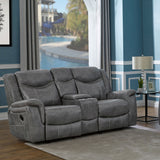 Conrad Reclining Sofa, Glider Loveseat & Recliner - Grey Faux Leather with Cup Holders & Power Outlets – view 2