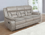 Greer Reclining Sofa, Glider Loveseat & Swivel Glider Recliner - Taupe Faux Leather with Power & USB – view 1