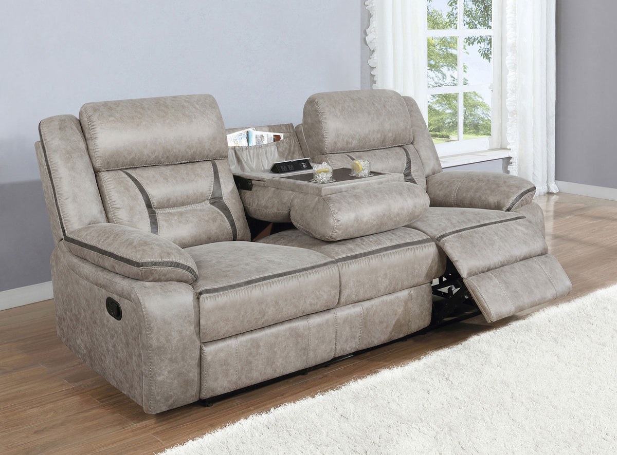 Greer Reclining Sofa, Glider Loveseat & Swivel Glider Recliner - Taupe Faux Leather with Power & USB – view 7