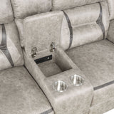 Greer Reclining Sofa, Glider Loveseat & Swivel Glider Recliner - Taupe Faux Leather with Power & USB – view 17