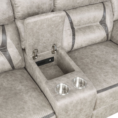 Greer Reclining Sofa, Glider Loveseat & Swivel Glider Recliner - Taupe Faux Leather with Power & USB – view 17