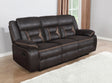 Greer Reclining Sofa, Glider Loveseat & Swivel Recliner - Brown Faux Leather with Power Hub & Cup Holders – view 1