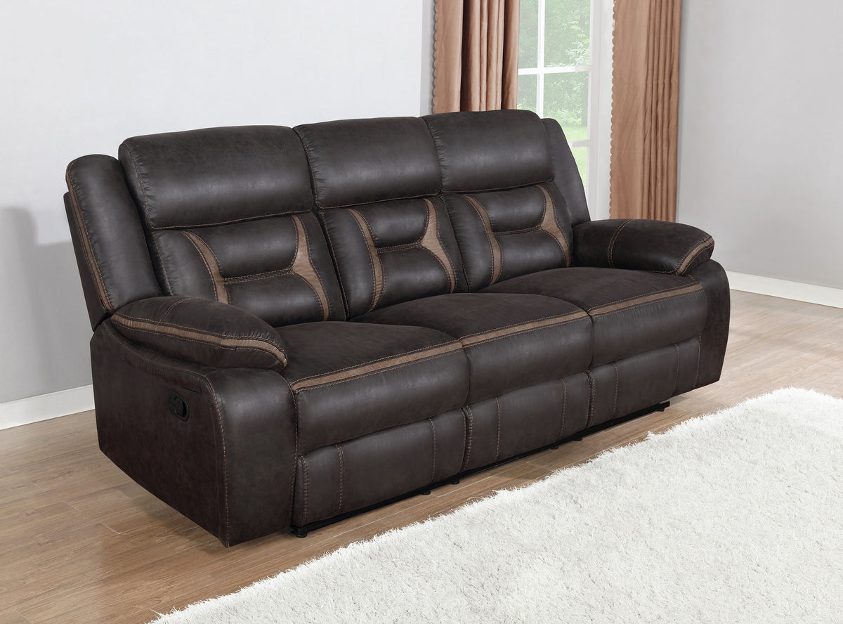 Greer Reclining Sofa, Glider Loveseat & Swivel Recliner - Brown Faux Leather with Power Hub & Cup Holders – view 1