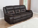 Greer Reclining Sofa, Glider Loveseat & Swivel Recliner - Brown Faux Leather with Power Hub & Cup Holders – view 1