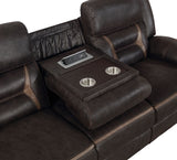 Greer Reclining Sofa, Glider Loveseat & Swivel Recliner - Brown Faux Leather with Power Hub & Cup Holders – view 8