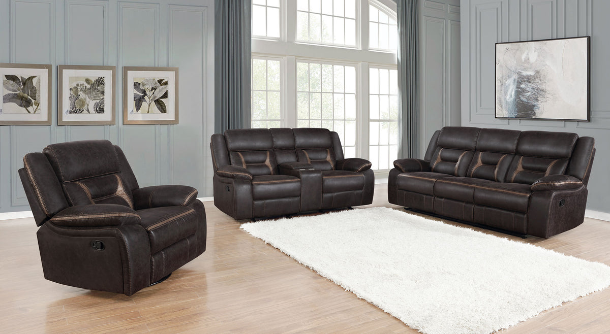 Greer Reclining Sofa, Glider Loveseat & Swivel Recliner - Brown Faux Leather with Power Hub & Cup Holders – view 12