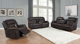 Greer Reclining Sofa, Glider Loveseat & Swivel Recliner - Brown Faux Leather with Power Hub & Cup Holders – view 13