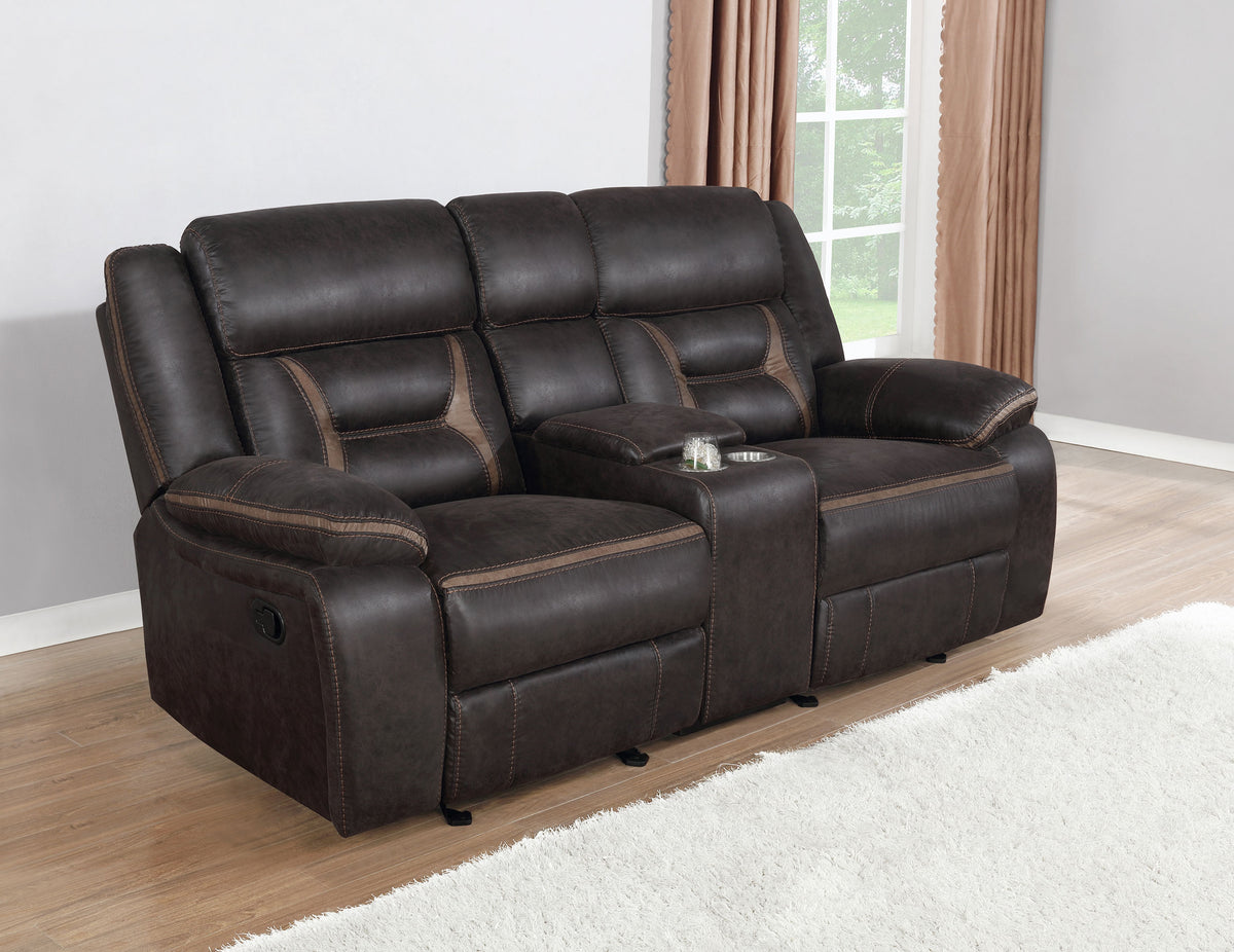 Greer Reclining Sofa, Glider Loveseat & Swivel Recliner - Brown Faux Leather with Power Hub & Cup Holders – view 14