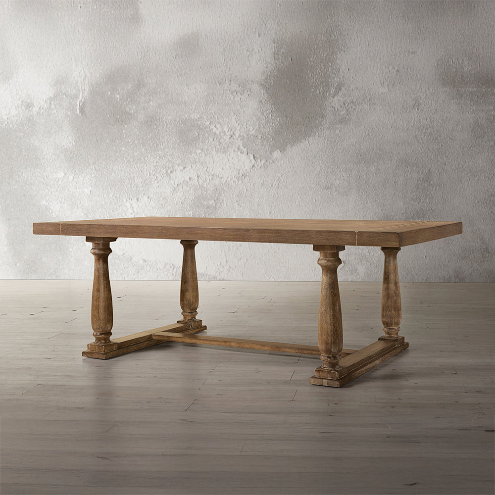 Bernard Trestle Dining Table & Tufted Linen Chairs