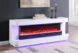 Jive Contemporary Curved Electric Fireplace Console with matte finish and integrated LED lighting.