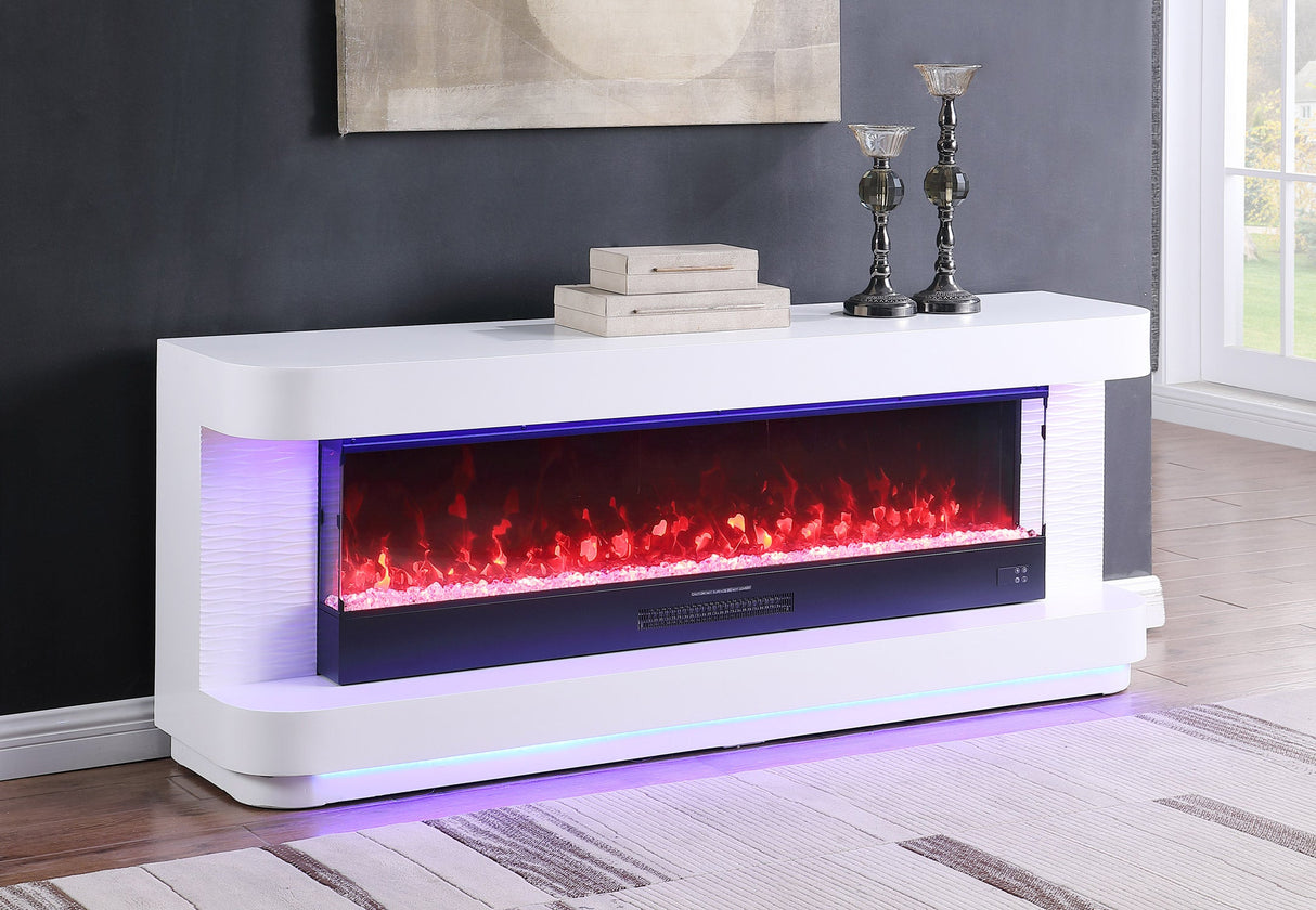 Jive Contemporary Curved Electric Fireplace Console with matte finish and integrated LED lighting.