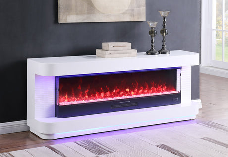 Jive Contemporary Curved Electric Fireplace Console with matte finish and integrated LED lighting.