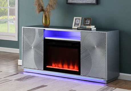 Front view of the Weston modern fireplace showing the clean-lined mantel design