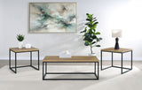 Straden 3-Piece Coffee Table Set - Industrial Mango Wood-Look Tops on Black Metal Frames – view 2