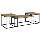 Straden 3-Piece Coffee Table Set - Industrial Mango Wood-Look Tops on Black Metal Frames – view 3