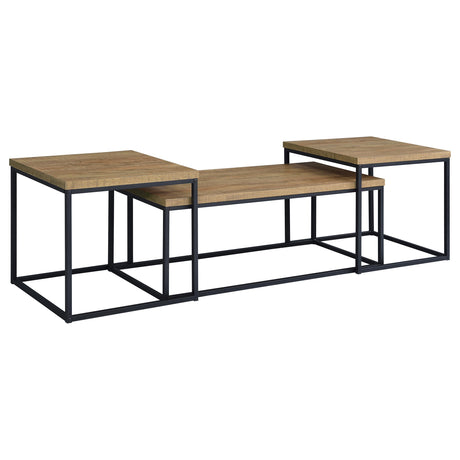 Straden 3-Piece Coffee Table Set - Industrial Mango Wood-Look Tops on Black Metal Frames – view 3