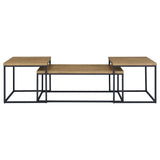 Straden 3-Piece Coffee Table Set - Industrial Mango Wood-Look Tops on Black Metal Frames – view 5
