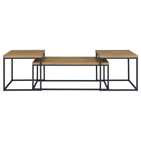 Straden 3-Piece Coffee Table Set - Industrial Mango Wood-Look Tops on Black Metal Frames – view 5