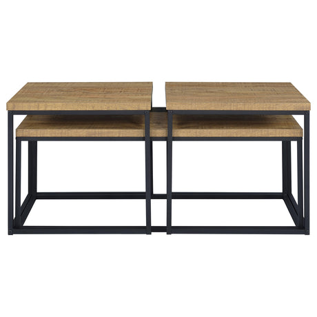 Straden 3-Piece Coffee Table Set - Industrial Mango Wood-Look Tops on Black Metal Frames – view 6