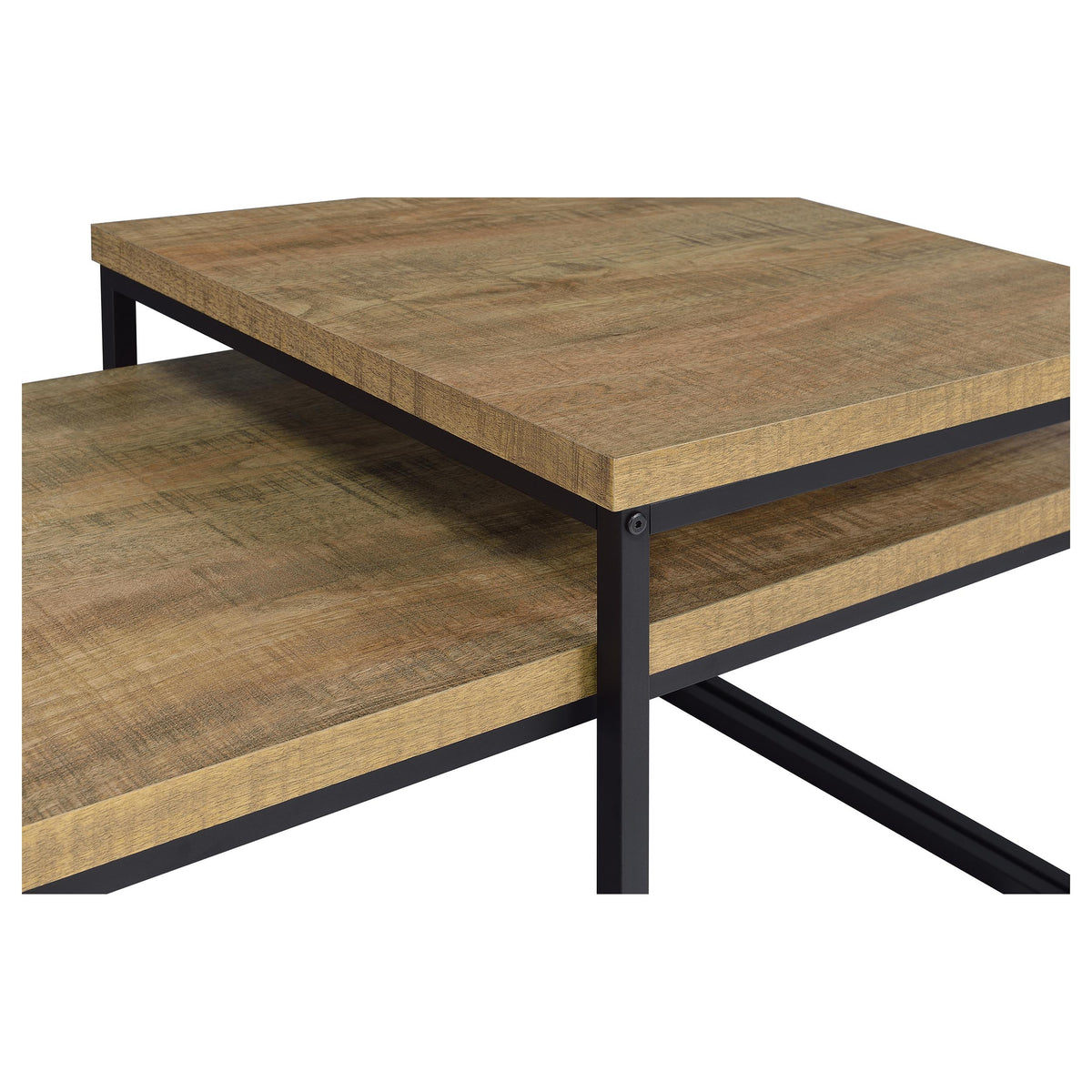 Straden 3-Piece Coffee Table Set - Industrial Mango Wood-Look Tops on Black Metal Frames – view 11
