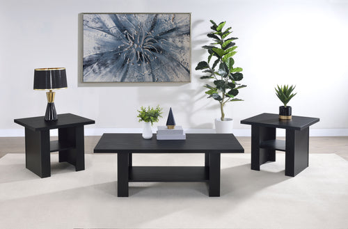 Rodez 3-Piece Coffee Table Set with Lower Shelf - Contemporary Black Coffee Table & 2 End Tables