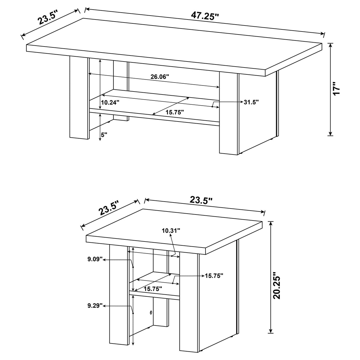 Rodez 3-Piece Coffee Table Set with Lower Shelf - Contemporary Black Coffee Table & 2 End Tables – view 6