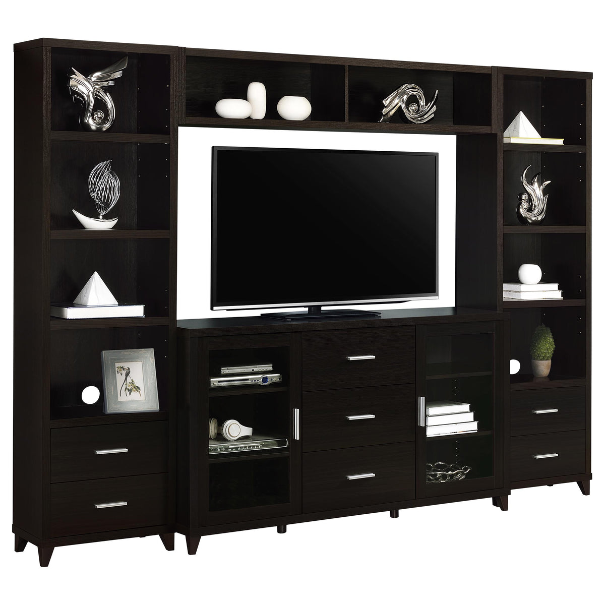Lewes 60" TV Stand & 4-Piece Entertainment Center - Glass Doors & Media Towers in Cappuccino – view 6