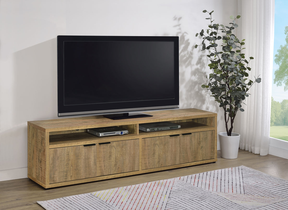 Sentnor 79" TV Stand with 4 Doors & Open Bays - Rustic Mango Finish with Black Pulls – view 1