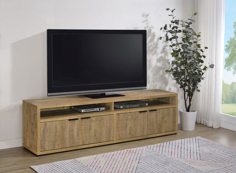 Sentnor 79" TV Stand with 4 Doors & Open Bays - Rustic Mango Finish with Black Pulls – view 1