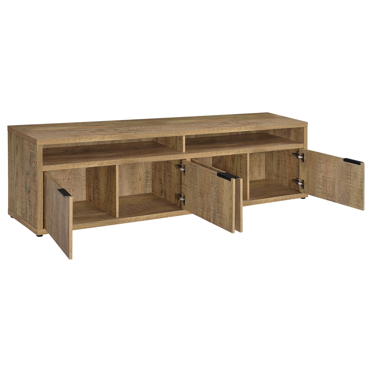 Sentnor 79" TV Stand with 4 Doors & Open Bays - Rustic Mango Finish with Black Pulls – view 3