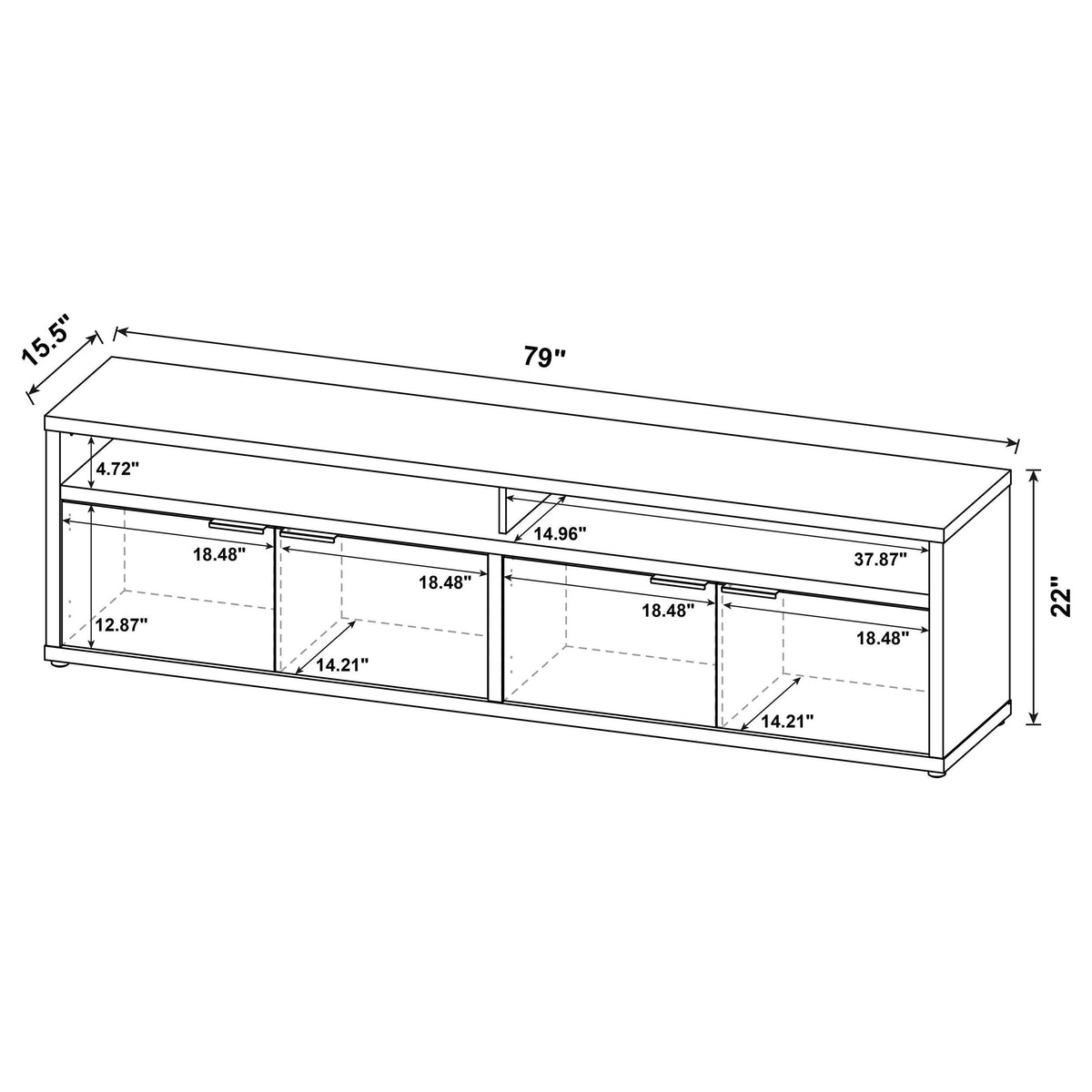 Sentnor 79" TV Stand with 4 Doors & Open Bays - Rustic Mango Finish with Black Pulls – view 11