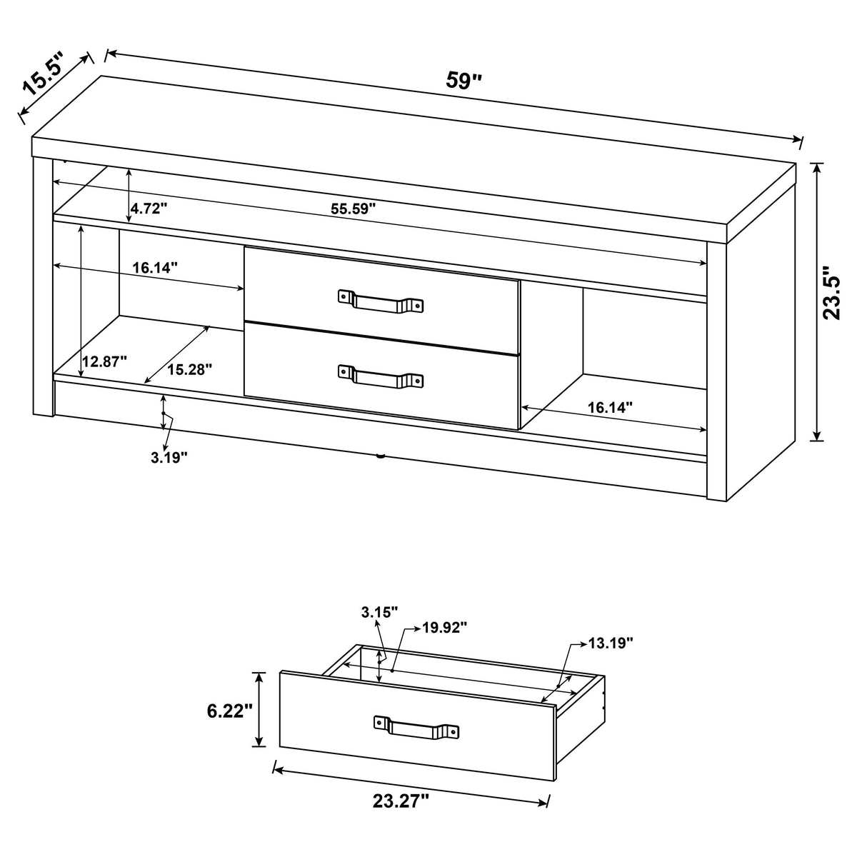 Burke 59" TV Stand & Entertainment Center with Media Towers - Grey Driftwood, Fits TVs up to 65" – view 19